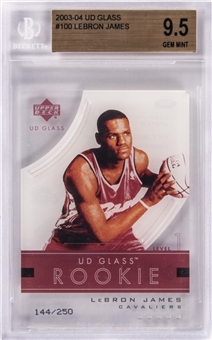 2003-04 Upper Deck Glass #100 LeBron James Rookie Card (#144/250) - BGS GEM MINT 9.5